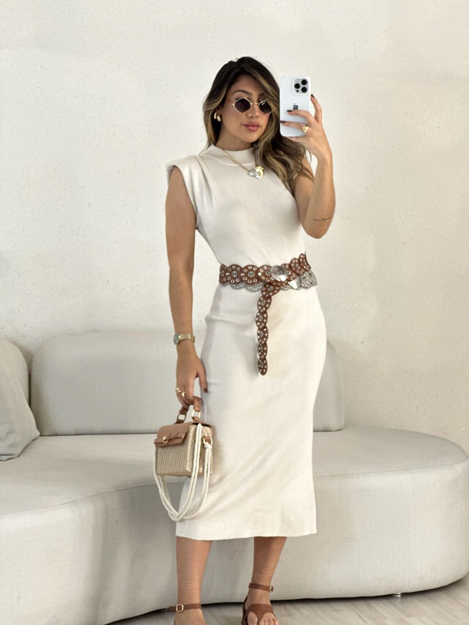 VESTIDO MUSCLE MIDI Palha - 0054040042 - CAROLLA FERRARO