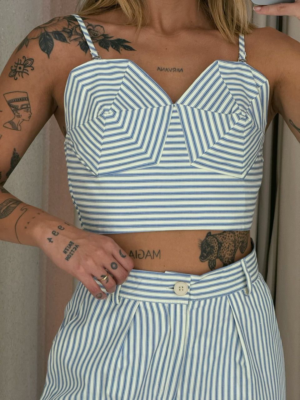 CONJUNTO DANI CALÇA LISTRAS AZUL