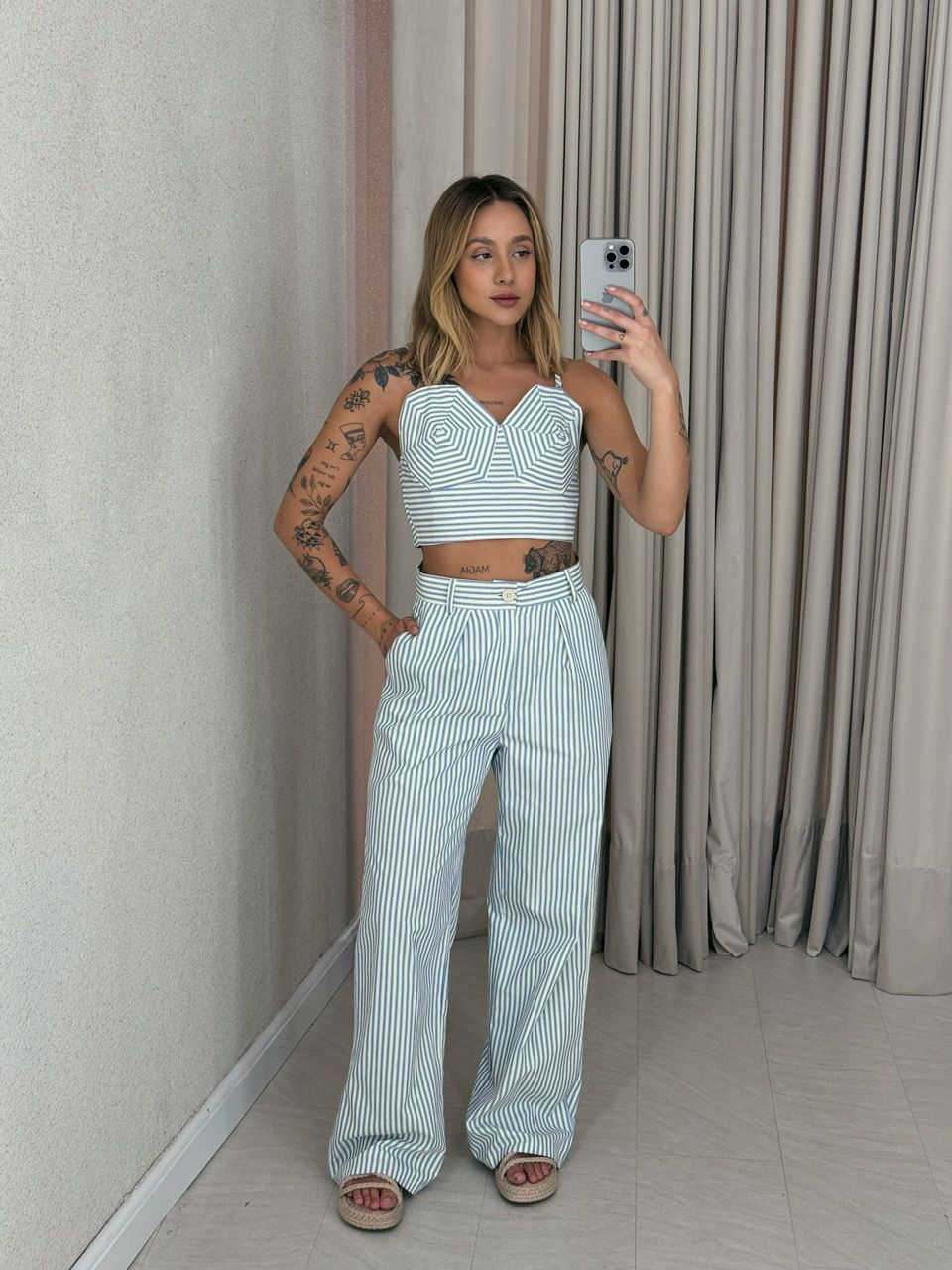 CONJUNTO DANI CALÇA LISTRAS AZUL - 0056310109 - CAROLLA FERRARO