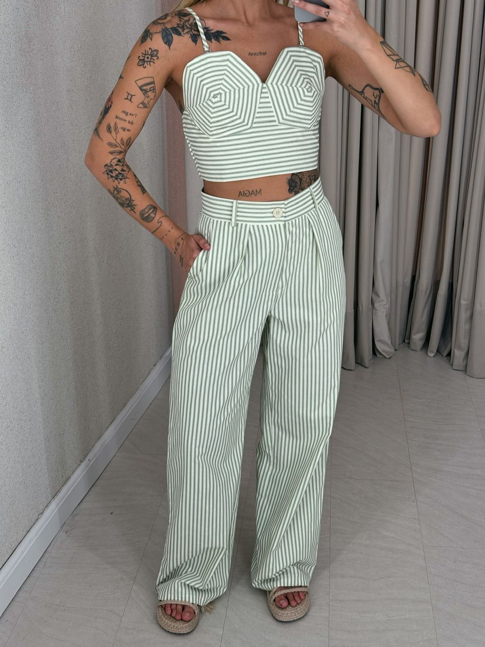 CONJUNTO DANI CALÇA LISTRAS VERDE