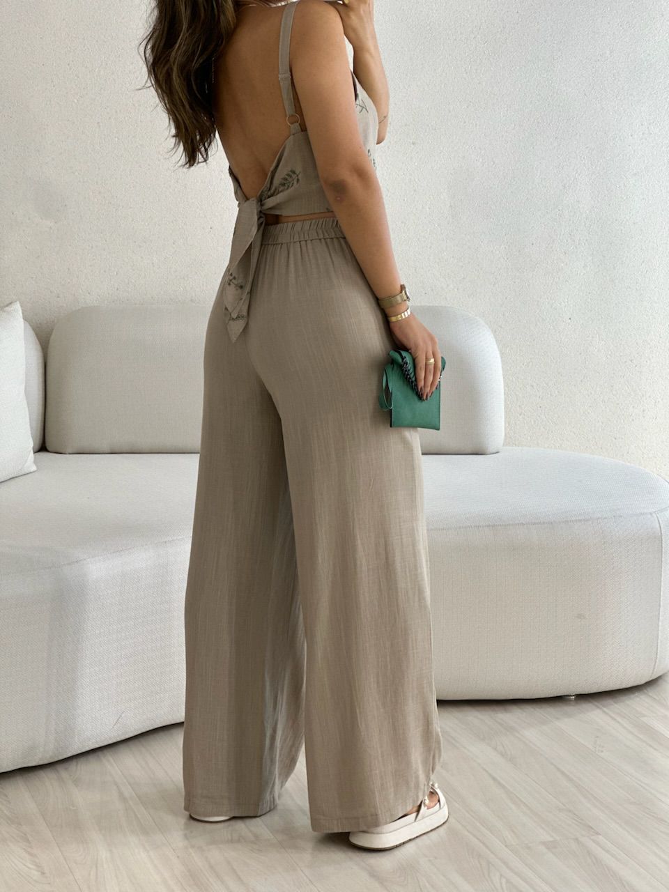 CONJUNTO FLOWERS CALÇA CAQUI