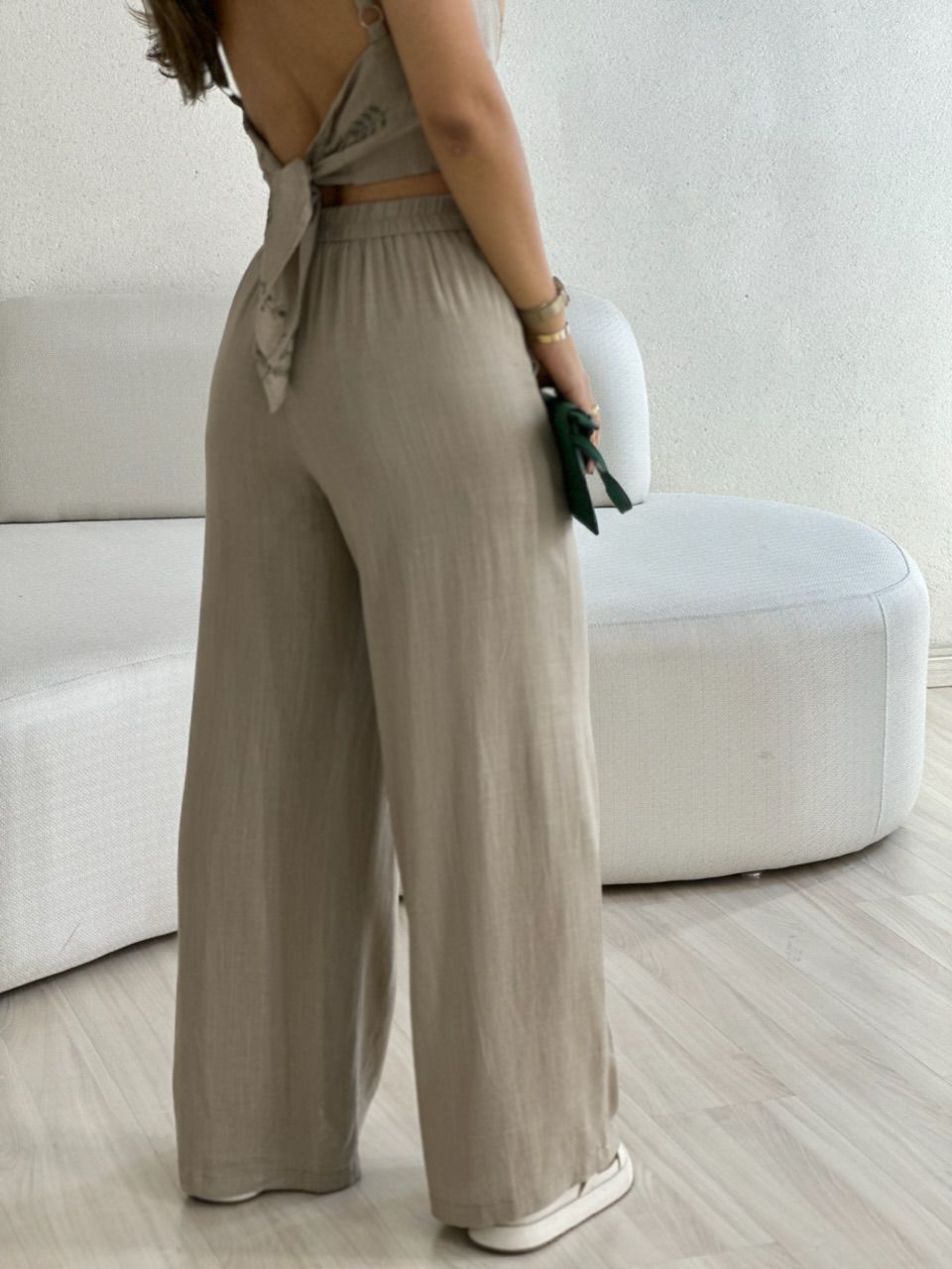 CONJUNTO FLOWERS CALÇA CAQUI
