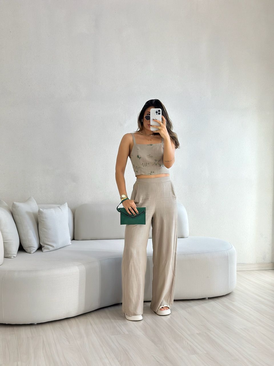 CONJUNTO FLOWERS CALÇA CAQUI