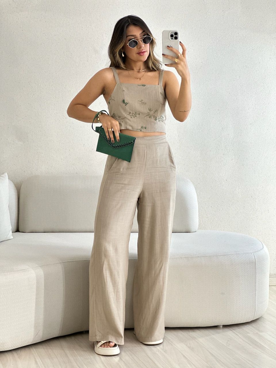 CONJUNTO FLOWERS CALÇA CAQUI - 0056280096 - CAROLLA FERRARO