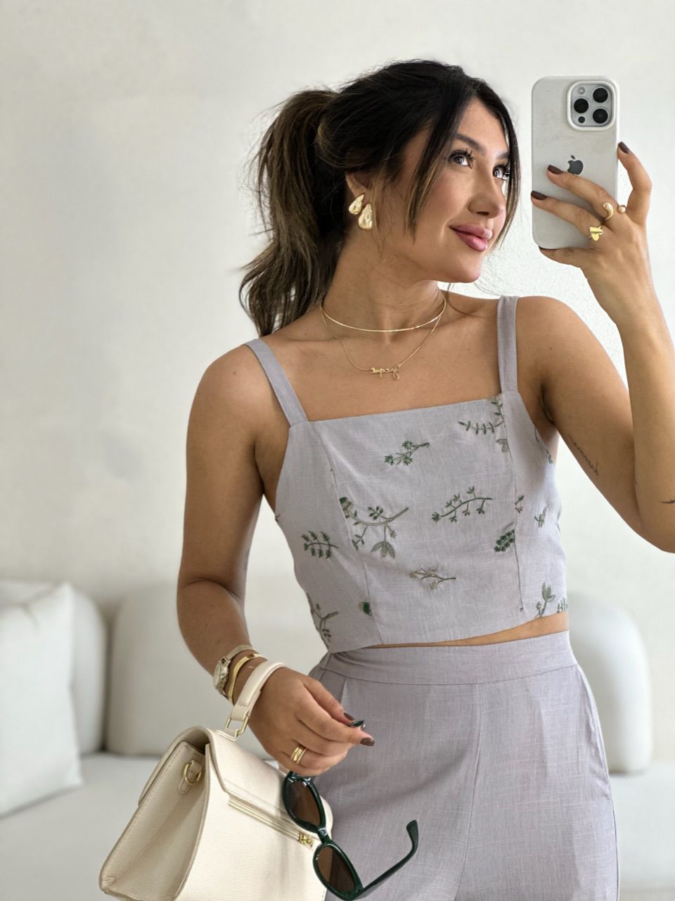 CONJUNTO FLOWERS CALÇA CINZA