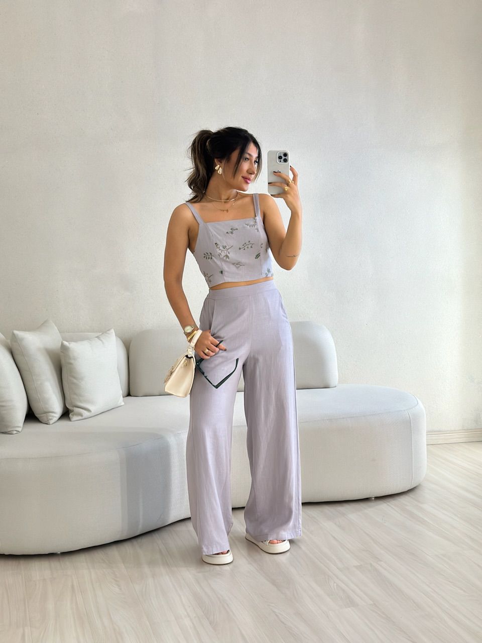 CONJUNTO FLOWERS CALÇA CINZA - 0056280091 - CAROLLA FERRARO