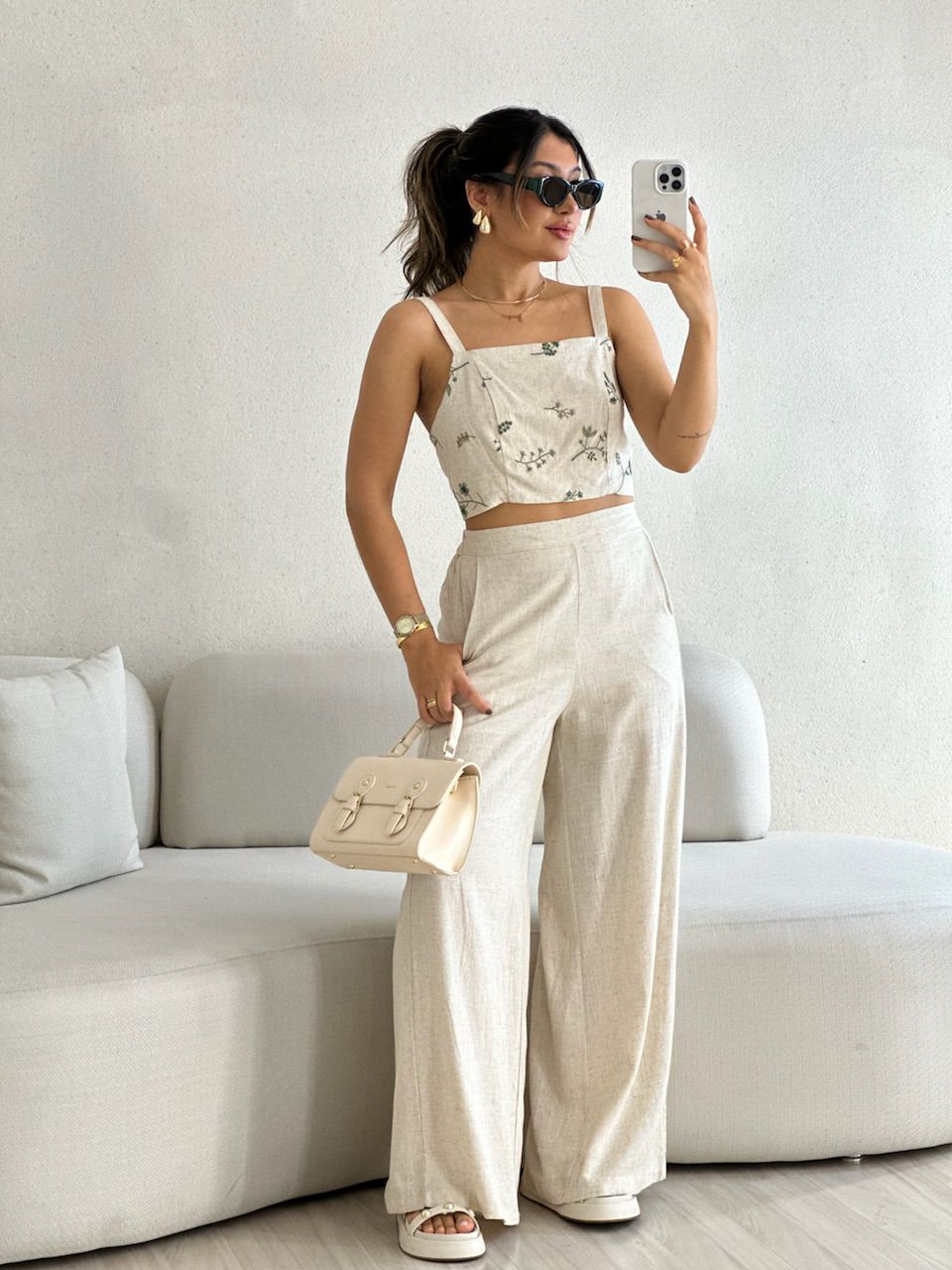 CONJUNTO FLOWERS CALÇA CRU - 0056280132 - CAROLLA FERRARO