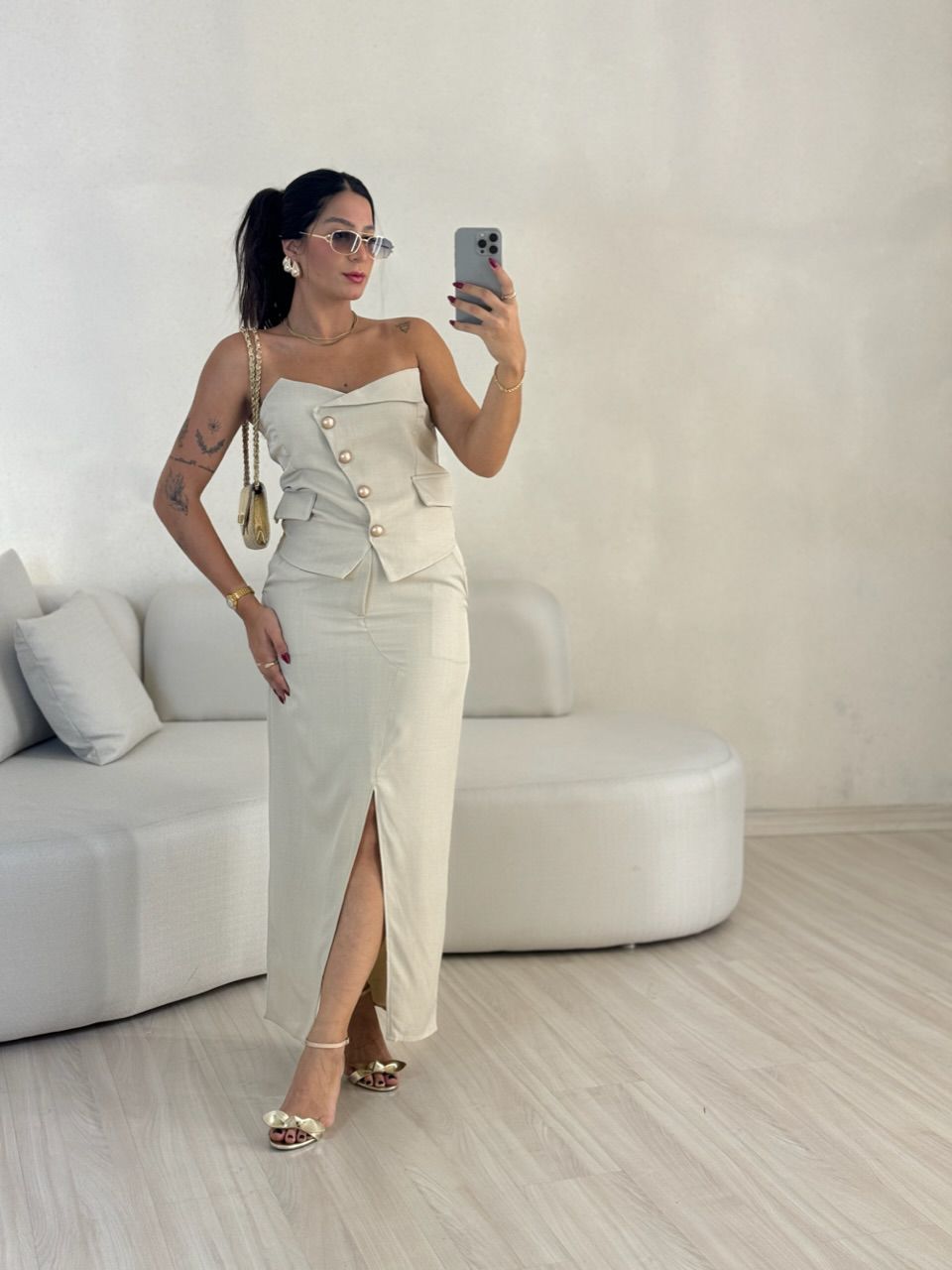 CONJUNTO POLIANE SAIA CROPPED NUDE
