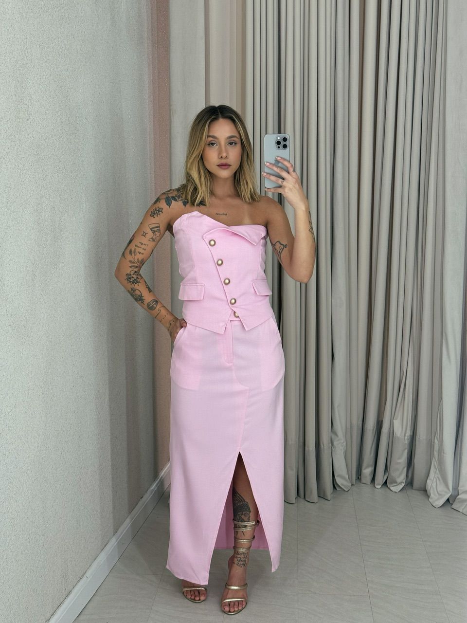 CONJUNTO POLIANE SAIA CROPPED ROSA - 0056300031 - CAROLLA FERRARO