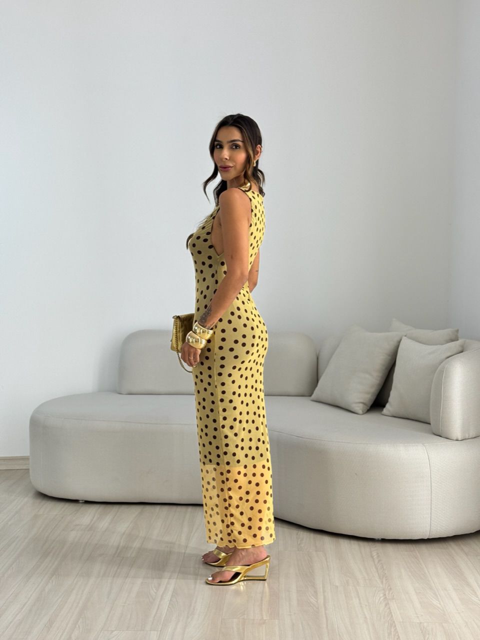 VESTIDO GRETA TULE POÁ AMARELO