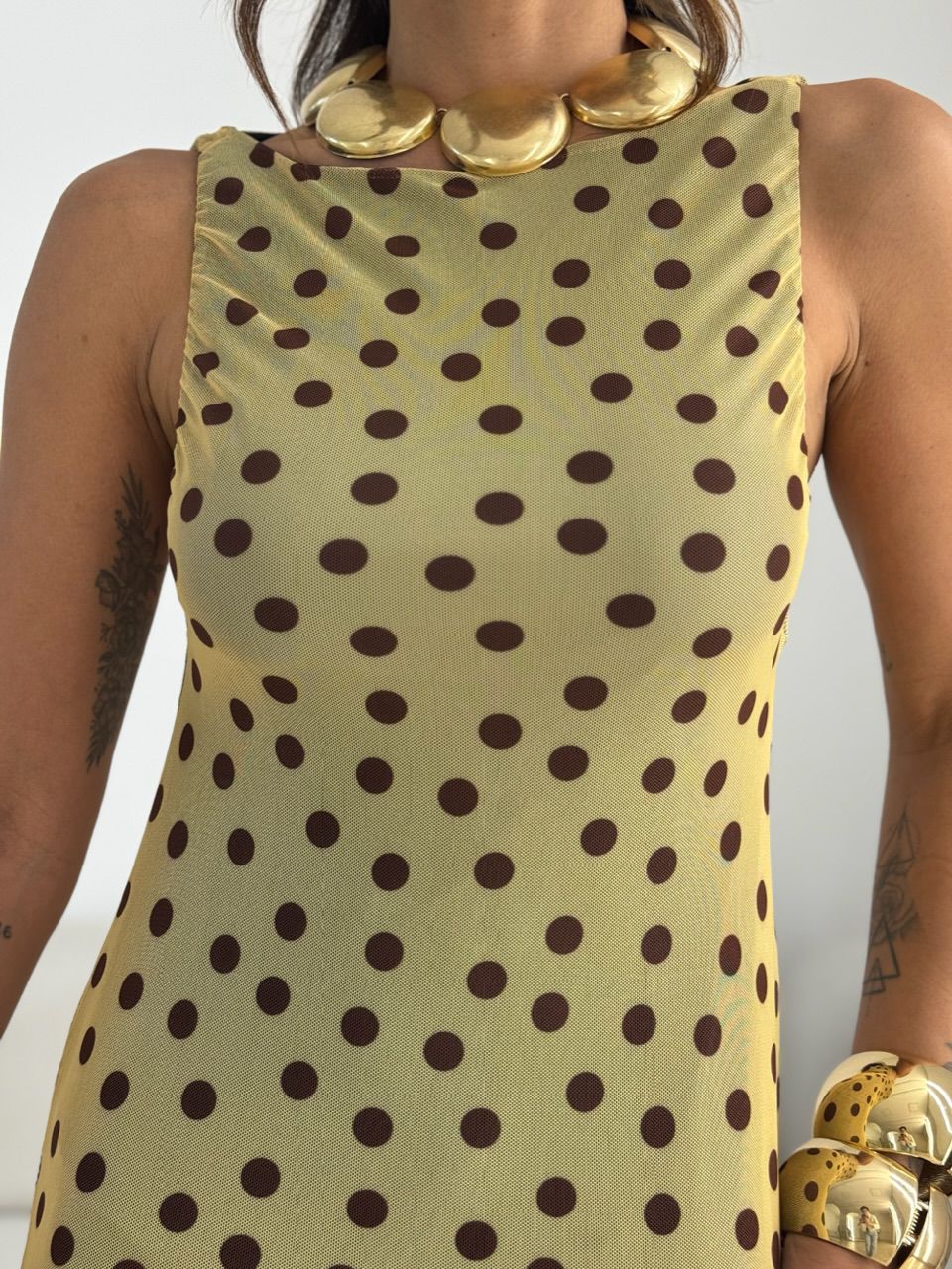 VESTIDO GRETA TULE POÁ AMARELO