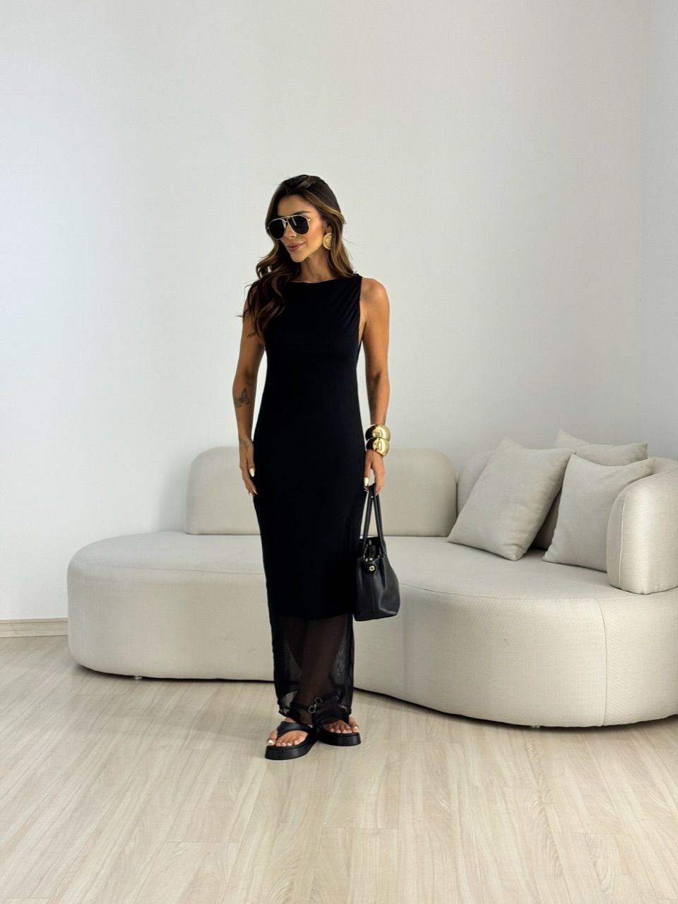 VESTIDO GRETA TULE preto