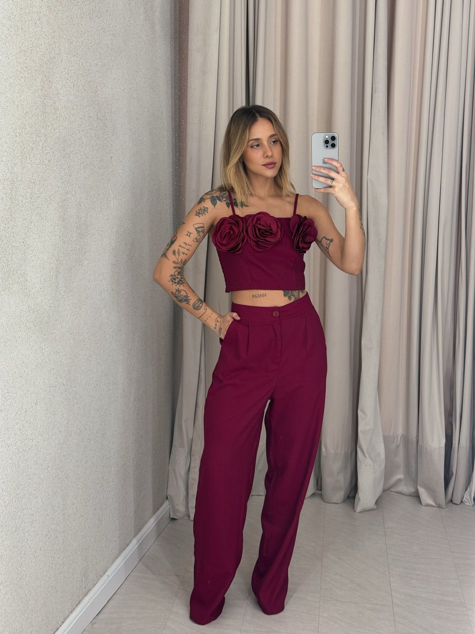 CONJUNTO CLARICE FLOR CHERRY RED