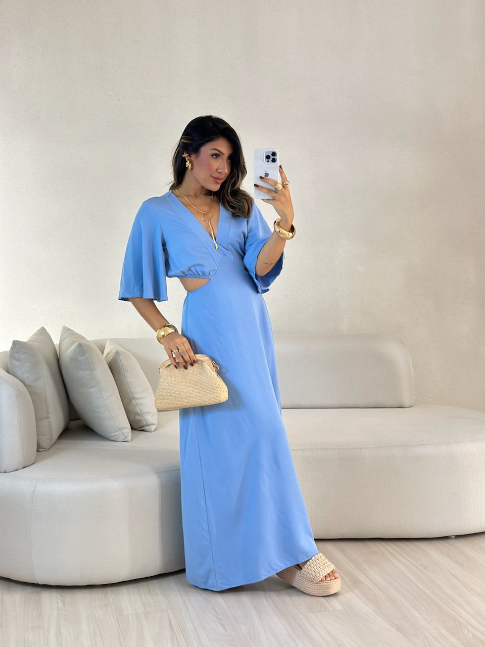 VESTIDO IPANEMA 04 MANGA AZUL - 0057220109 - CAROLLA FERRARO
