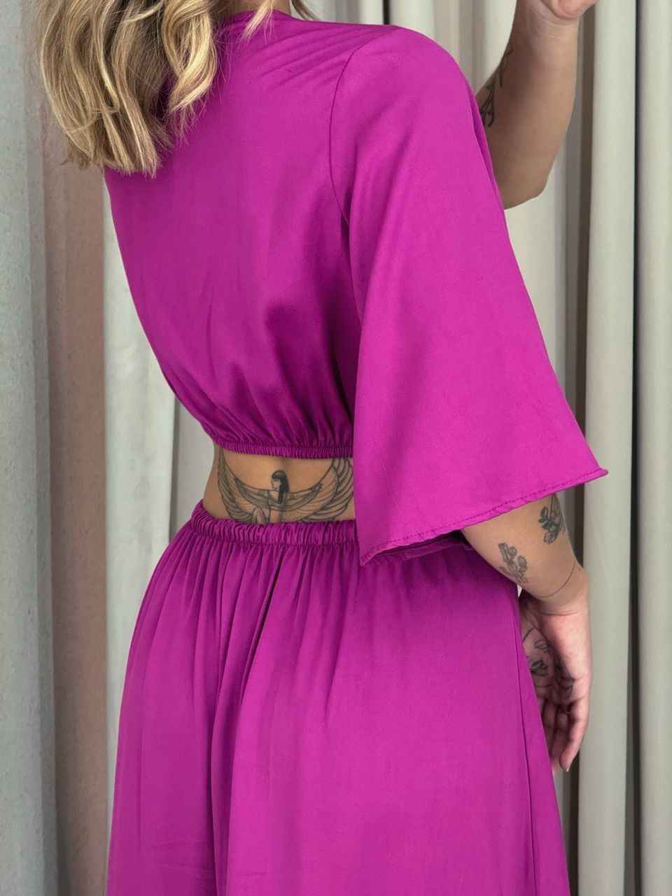 VESTIDO IPANEMA 04 MANGA FUCSIA