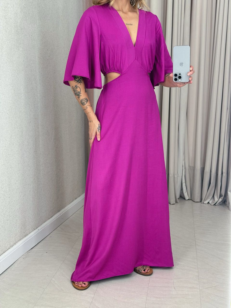 VESTIDO IPANEMA 04 MANGA FUCSIA