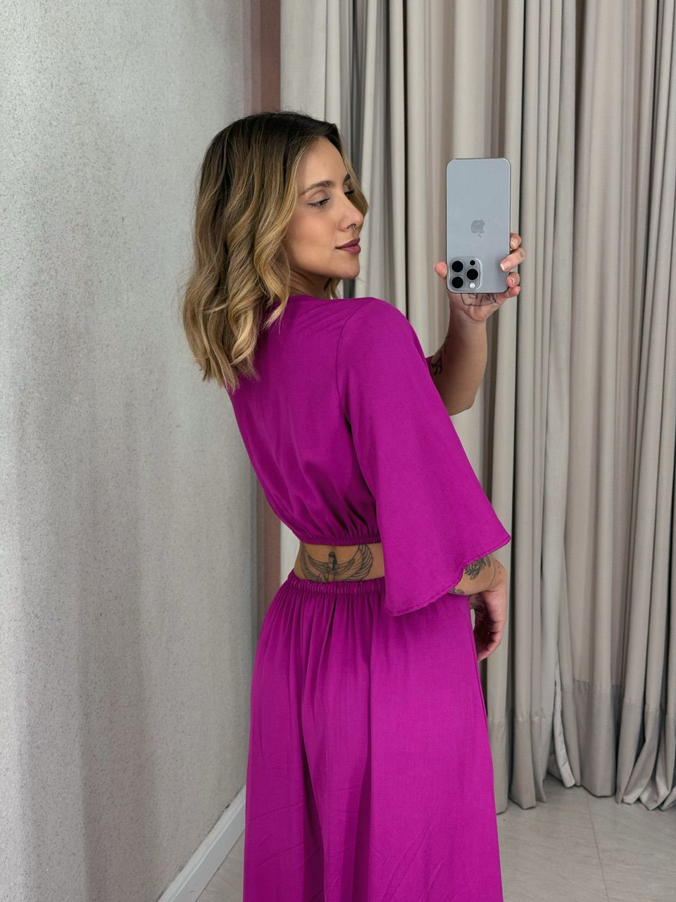 VESTIDO IPANEMA 04 MANGA FUCSIA