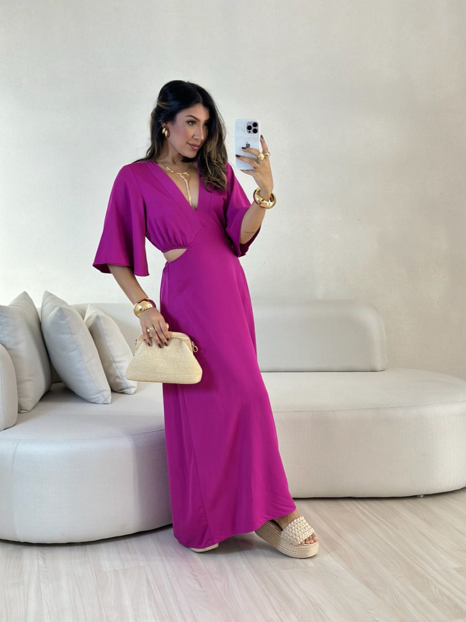 VESTIDO IPANEMA 04 MANGA FUCSIA - 0057220120 - CAROLLA FERRARO