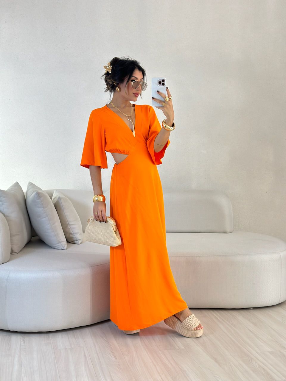 VESTIDO IPANEMA 04 MANGA LARANJA - 0057220068 - CAROLLA FERRARO