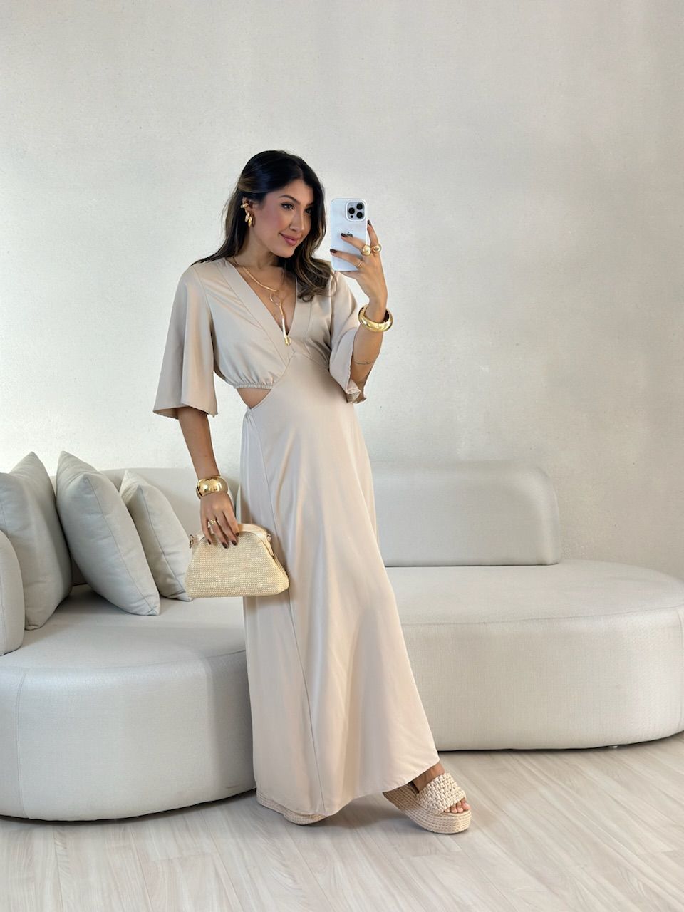 VESTIDO IPANEMA 04 MANGA NUDE - 0057220049 - CAROLLA FERRARO