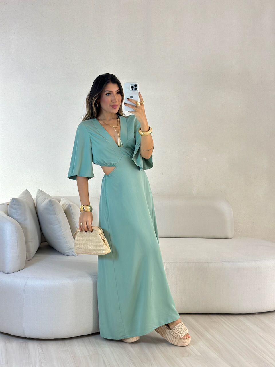 VESTIDO IPANEMA 04 MANGA VERDE - 0057220014 - CAROLLA FERRARO