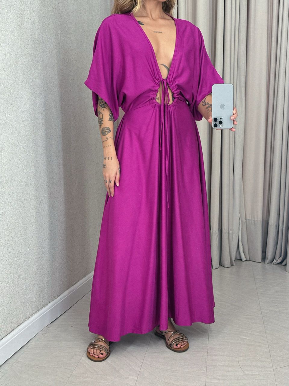 VESTIDO MARISOL LISO FUCSIA
