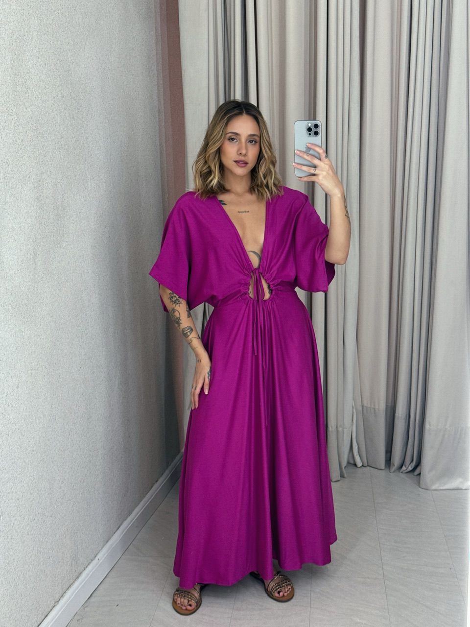 VESTIDO MARISOL LISO FUCSIA