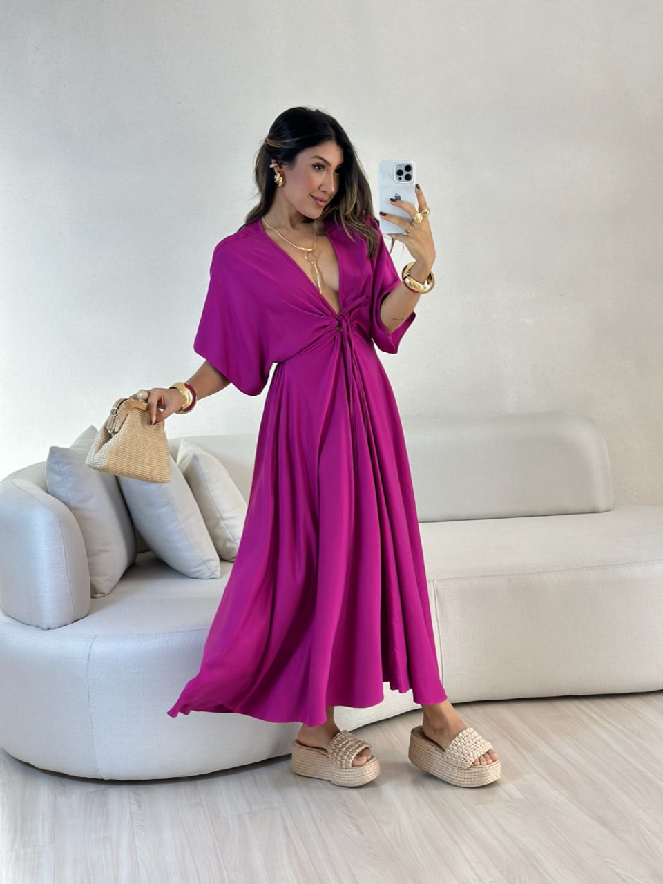 VESTIDO MARISOL LISO FUCSIA