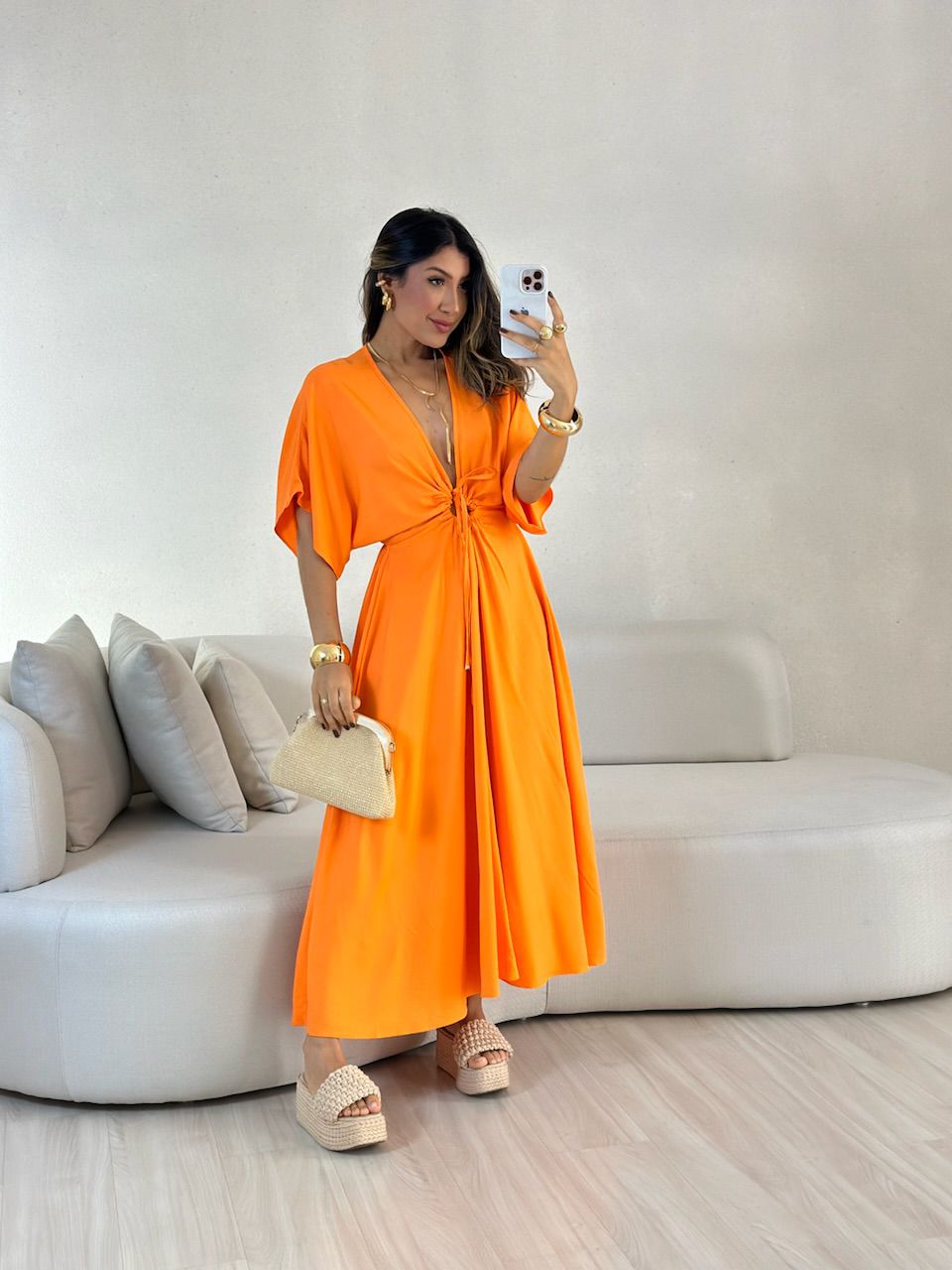 VESTIDO MARISOL LISO Laranja - 0057230068 - CAROLLA FERRARO