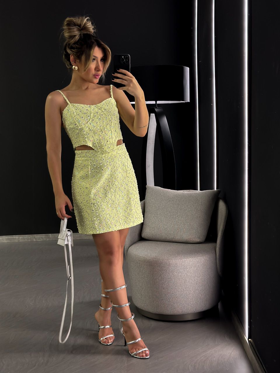 CONJUNTO MINI PAETÊ JEANS AMARELO