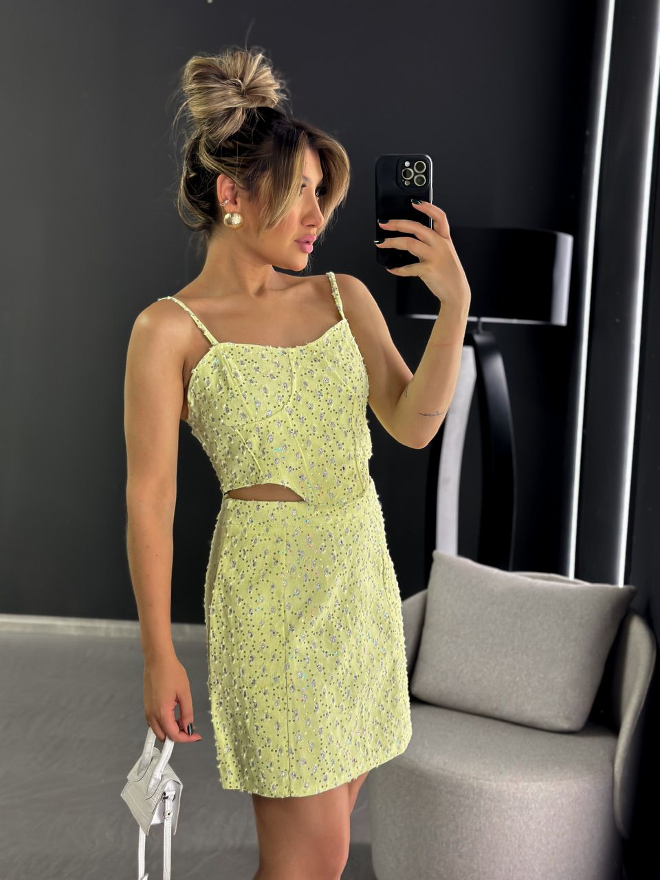 CONJUNTO MINI PAETÊ JEANS AMARELO