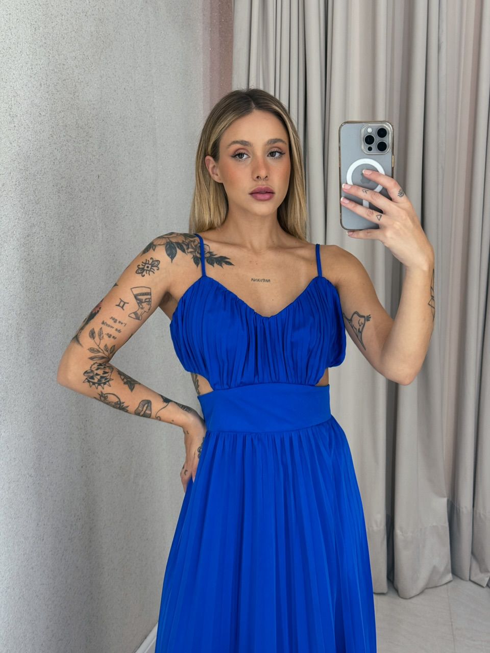 VESTIDO ZARA PLISSADO AZUL