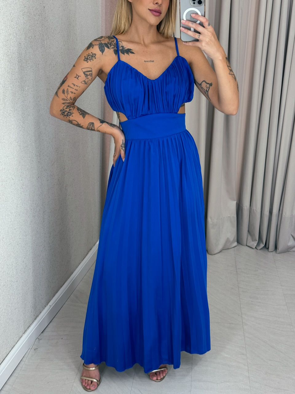 VESTIDO ZARA PLISSADO AZUL