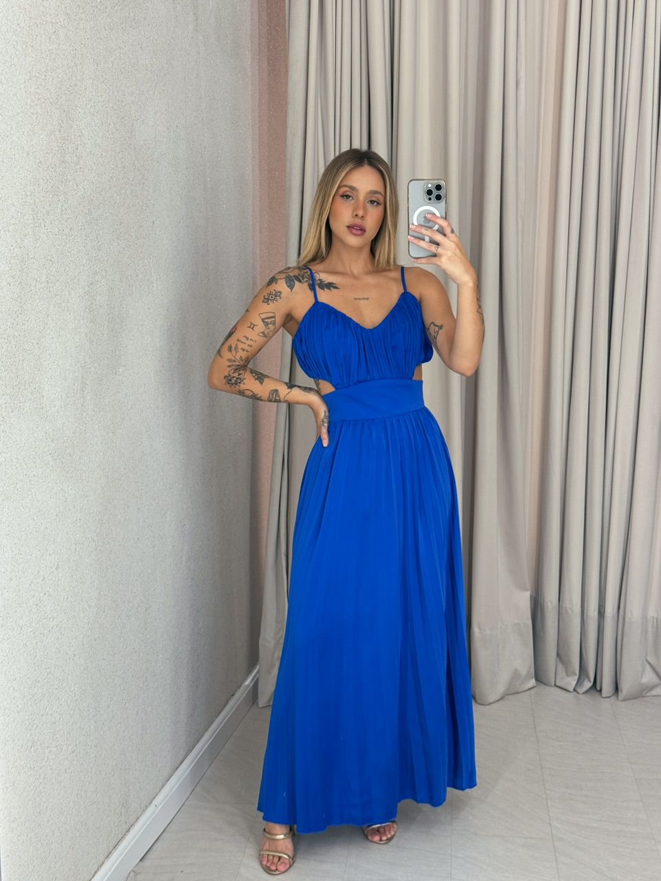 VESTIDO ZARA PLISSADO AZUL - 0059320109 - CAROLLA FERRARO
