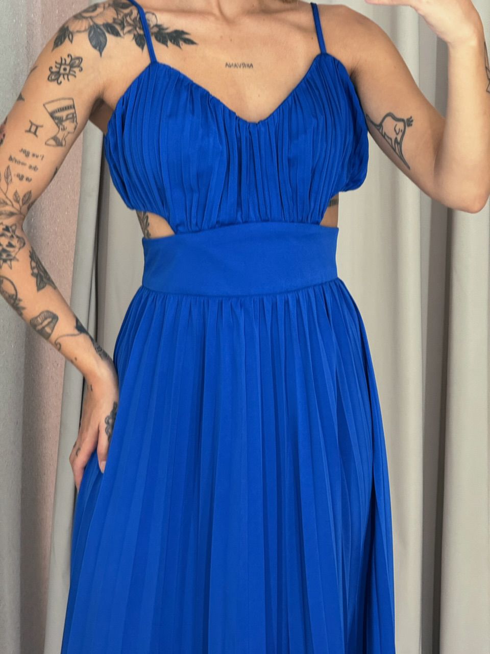 VESTIDO ZARA PLISSADO AZUL
