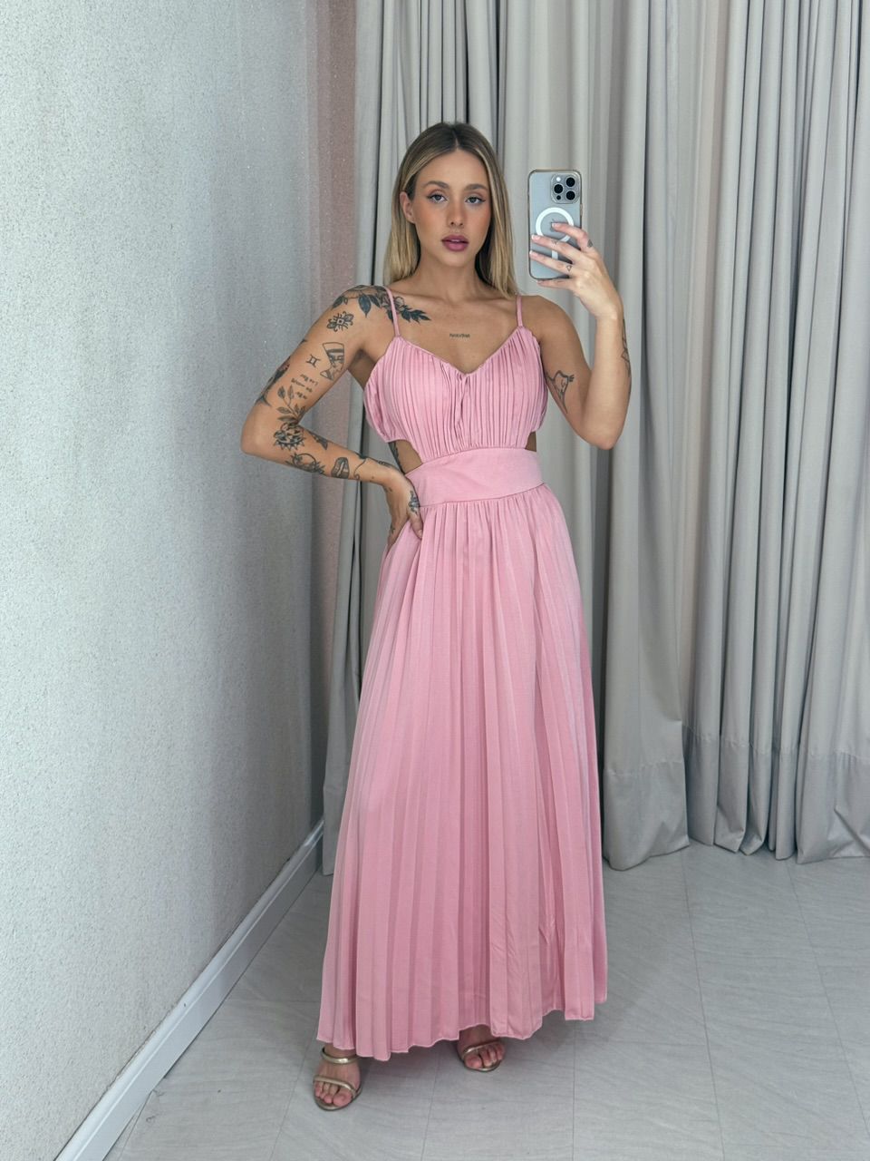 VESTIDO ZARA PLISSADO ROSÊ - 0059320026 - CAROLLA FERRARO