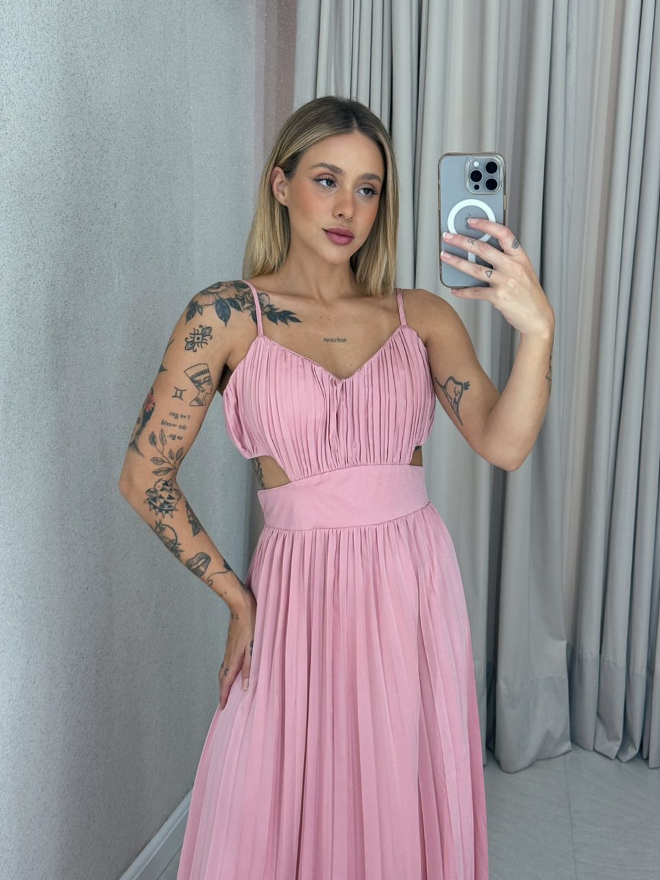VESTIDO ZARA PLISSADO ROSÊ