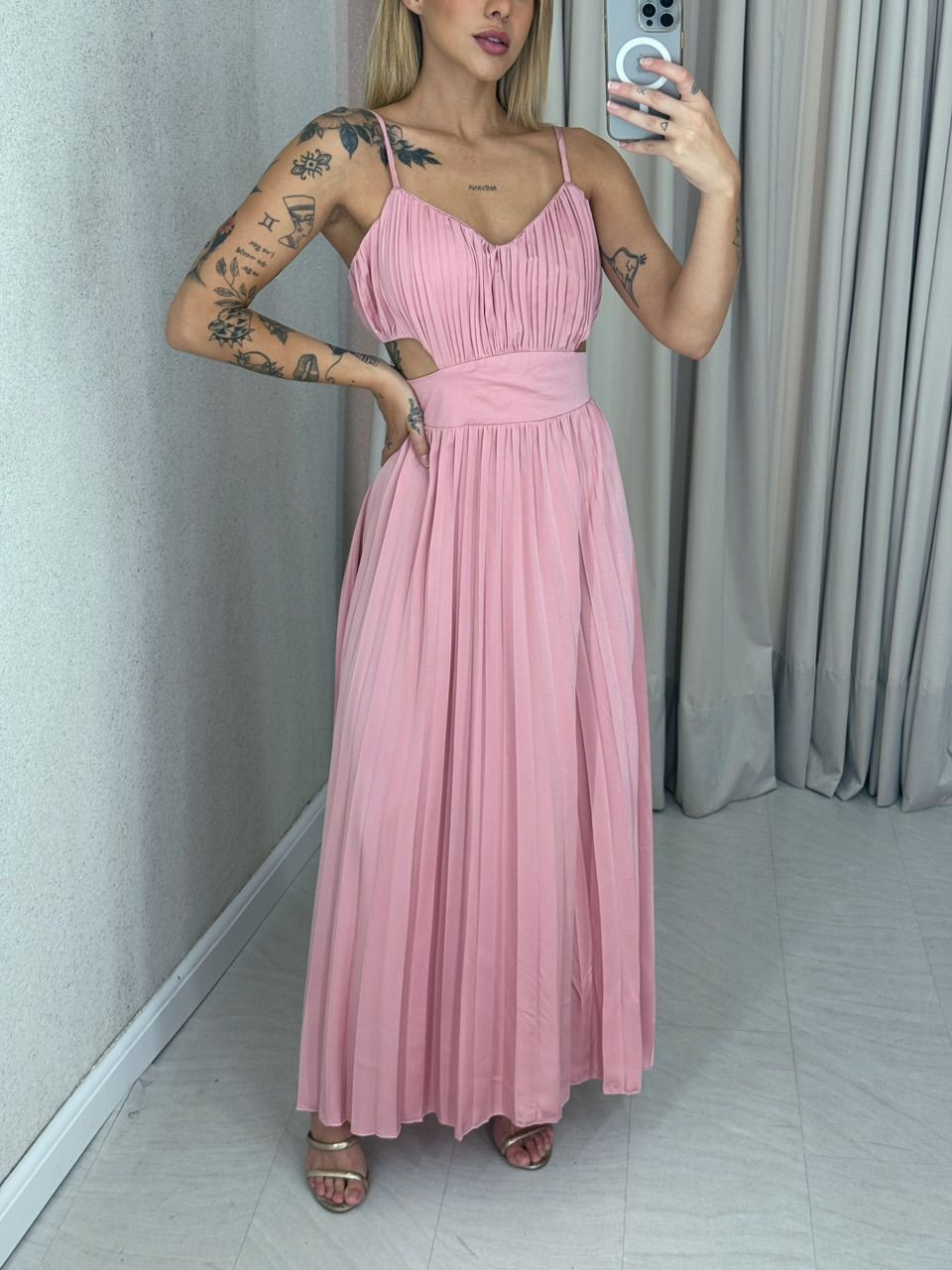 VESTIDO ZARA PLISSADO ROSÊ