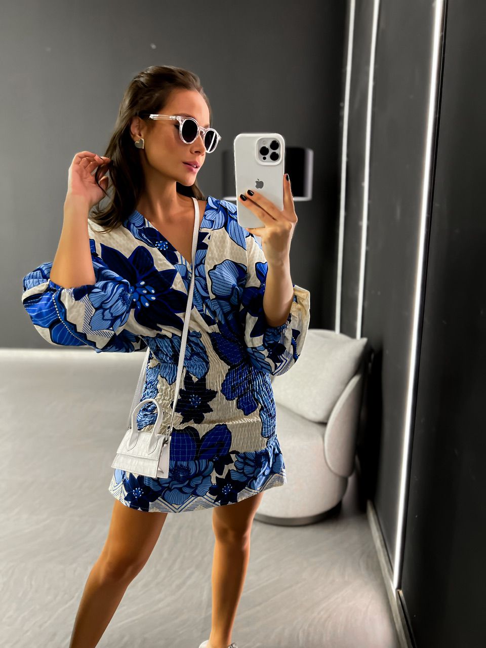 VESTIDO CLÉO LASTEX NUDE/AZUL