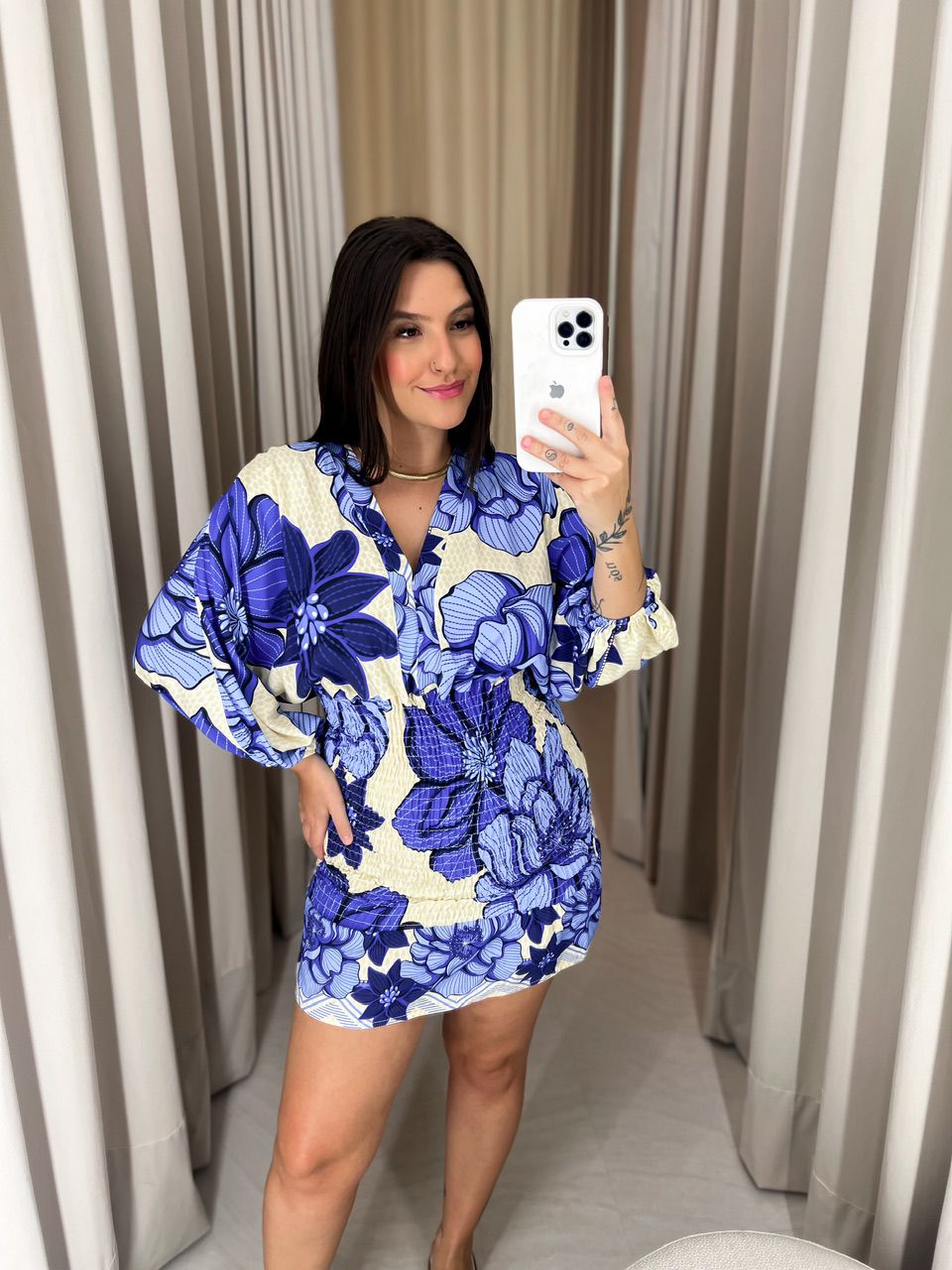 VESTIDO CLÉO LASTEX NUDE/AZUL
