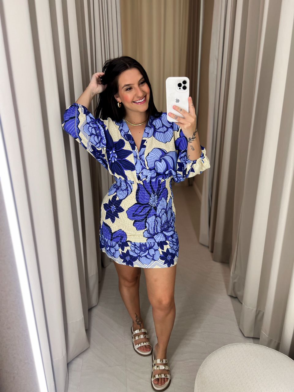 VESTIDO CLÉO LASTEX NUDE/AZUL