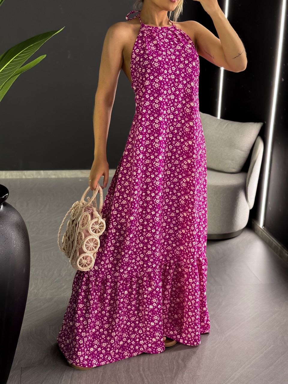 VESTIDO LUNA FLORAL FUCSIA - 0047440120 - CAROLLA FERRARO