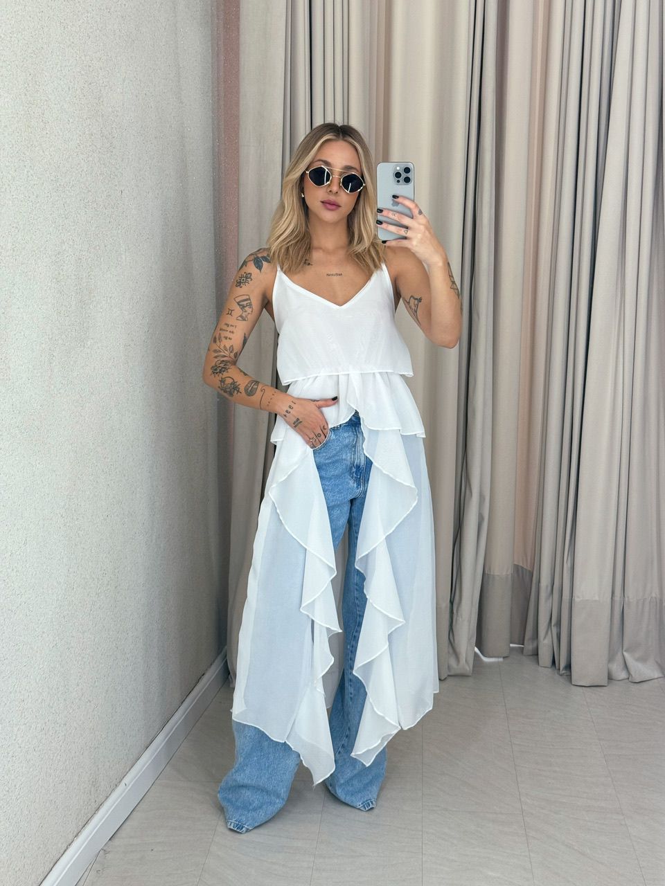 BLUSA JULIETA BABADOS BRANCO - 0061160098 - CAROLLA FERRARO