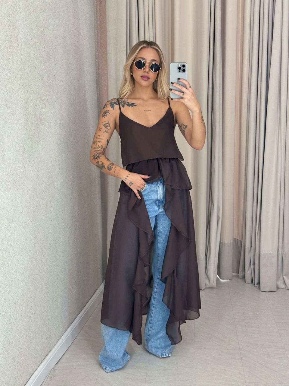 BLUSA JULIETA BABADOS MARROM - 0061160054 - CAROLLA FERRARO