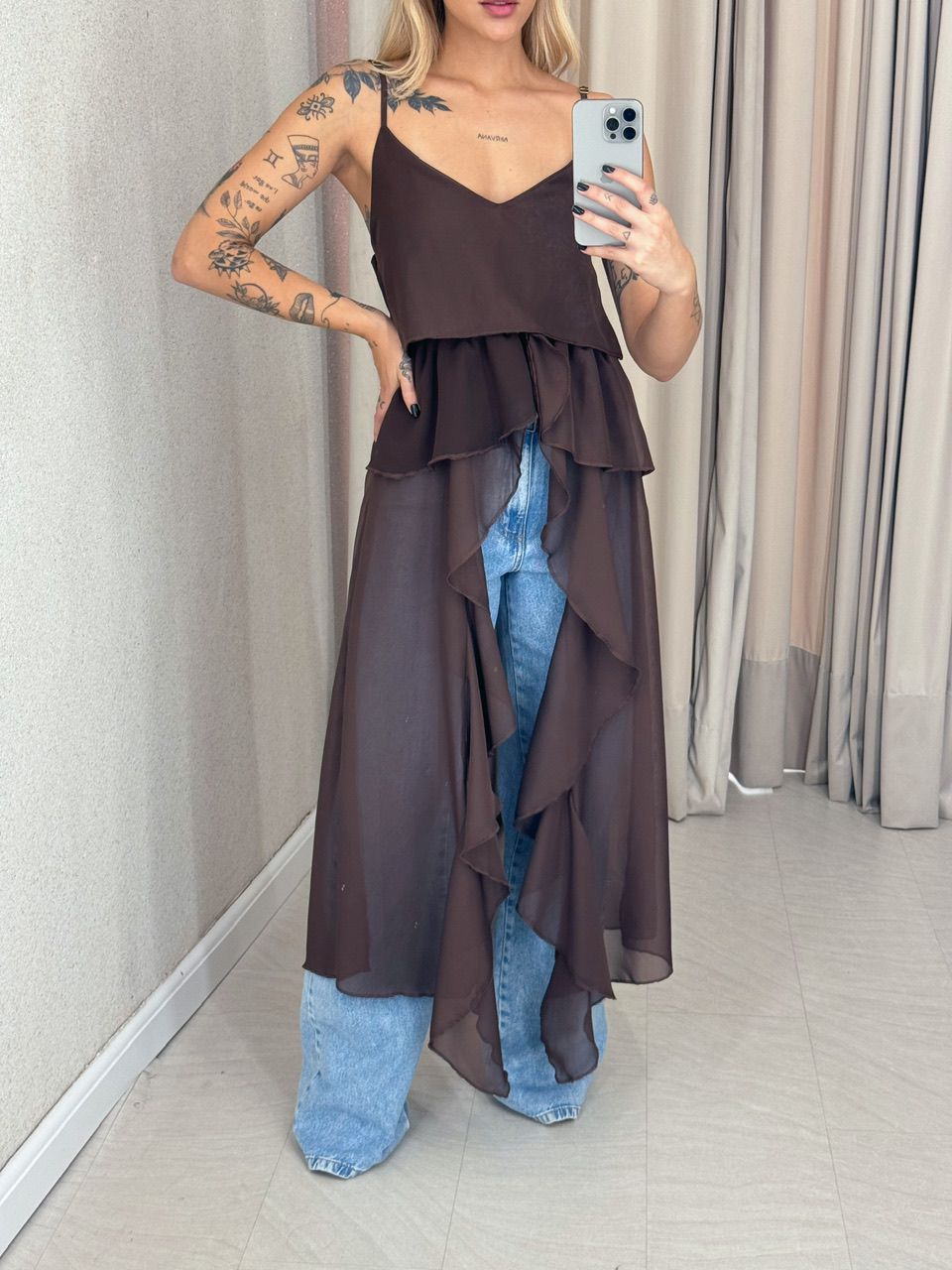 BLUSA JULIETA BABADOS MARROM