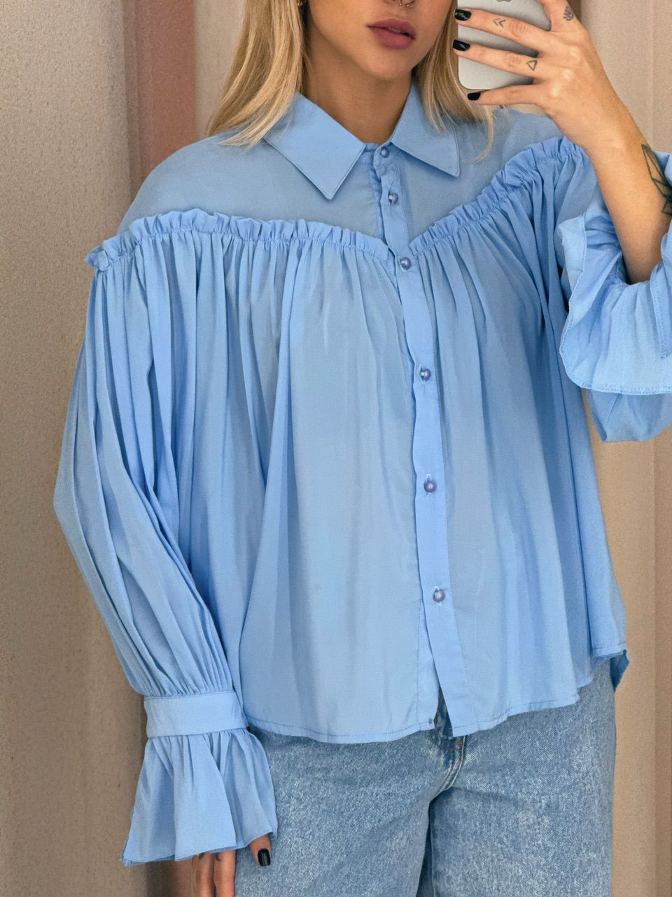 CAMISA DAIANE MANGA LONGA AZUL