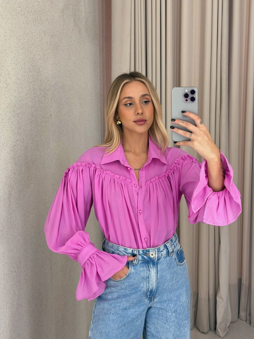 CAMISA DAIANE MANGA LONGA LILÁS - 0061170066 - CAROLLA FERRARO