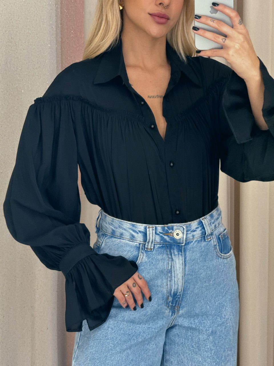 CAMISA DAIANE MANGA LONGA PRETO