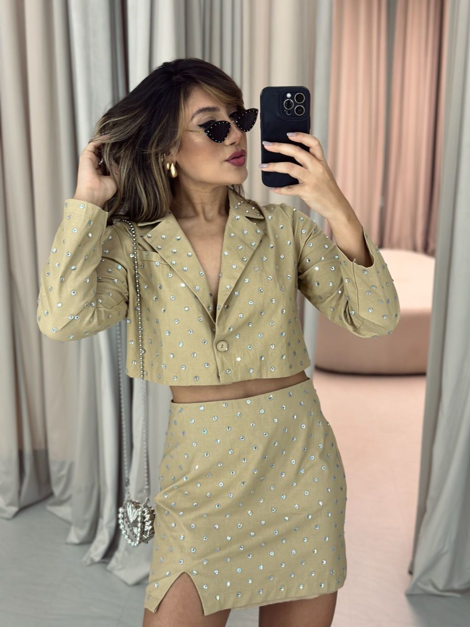 CONJUNTO BLAZER/SAIA BRILHO NUDE - 0049660049 - CAROLLA FERRARO