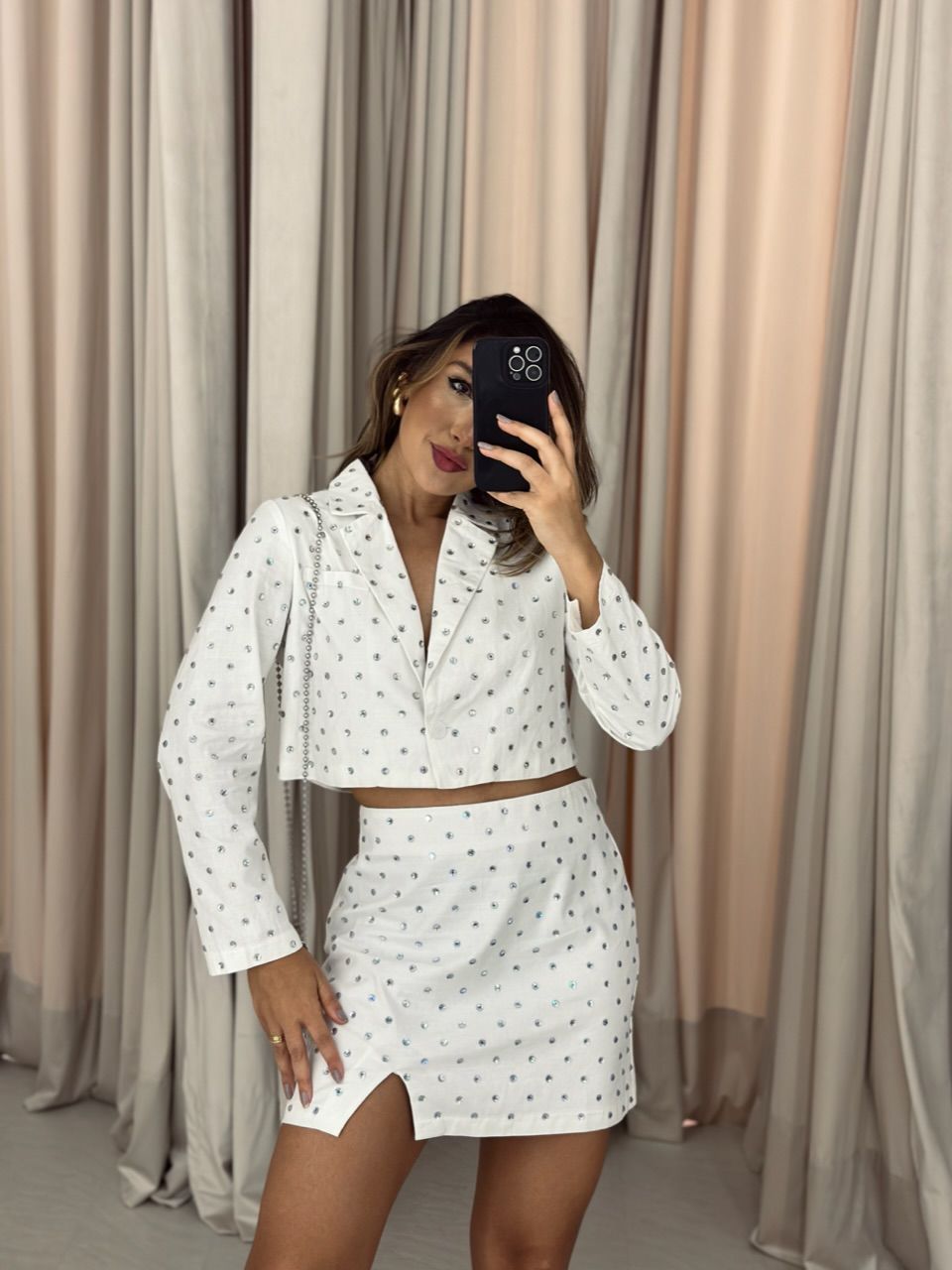 CONJUNTO BLAZER/SAIA BRILHO OFF